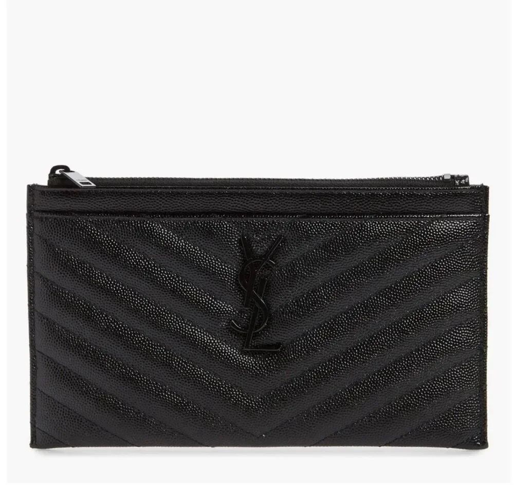 Saint Laurent Monogramme Quilted Calfskin Zip Pouch | Black